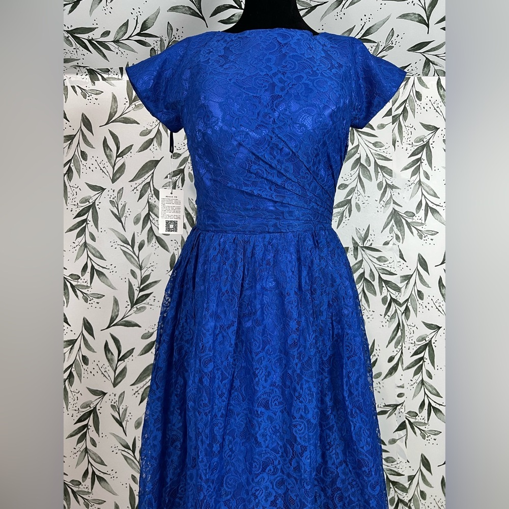 Beautiful Cocktail Lace Mother of The Bride Dress Vintage Style Blue Formal #B - Picture 2 of 14